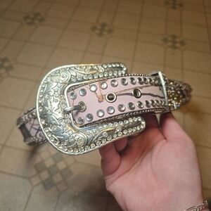 VTG Y2K RHINESTONE buckle belt STUDDED Camo Sz 38 rodeo WESTERN Pink BLAZIN ROXX